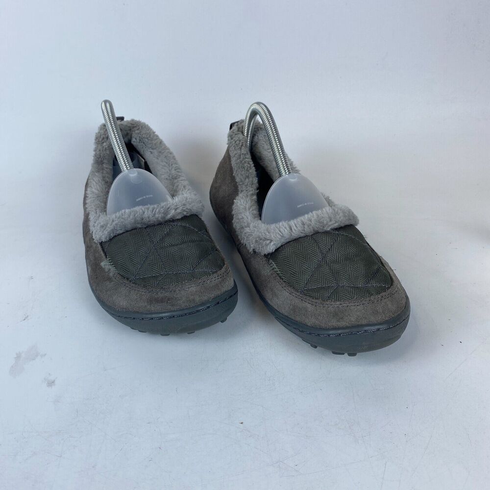 Columbia Powder Summit Moccasins Slip-On Winter Shoes Women Size 9 Gray Faux Fur